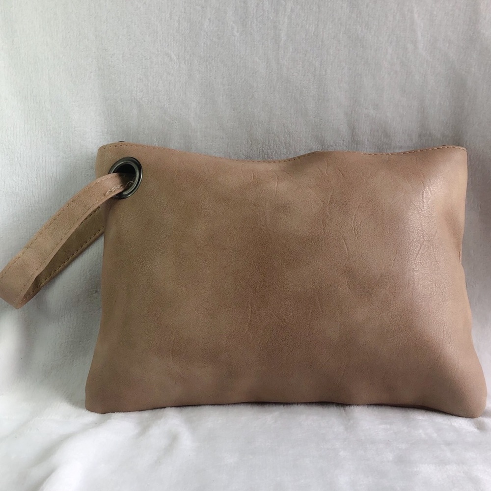 Large Beige Zippered Wristlet Purse